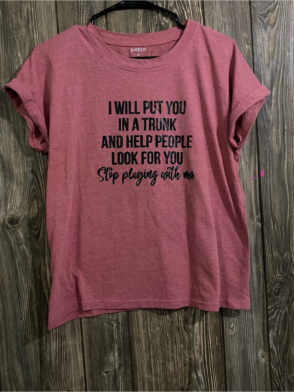 SHEIN Dusty Rose Graphic Tee with Black Text